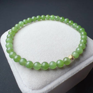 Handmade High-quality Green Nephrite Jade Bracelet with 18K Yellow Gold Bead | Natural Healing Gemstone Jewelry BR2043