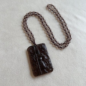 Handmade Ice Obsidian Guan Gong Pendant Beaded Necklace Natural Top-quality Healing Jewelry