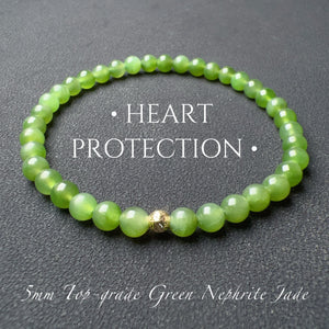 Handmade High-quality Green Nephrite Jade Bracelet with 18K Yellow Gold Bead | Natural Healing Gemstone Jewelry BR2043