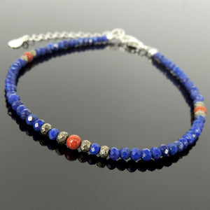 Simple Modern Handmade Anklet | Natural Red Jasper, Faceted Lapis and Gold Pyrite | Positive Happy Vibrant Healing Gemstones | Colorful Powerful Chakra Stones | Essential Jewelry for Meditation, Reiki, Awareness, Protection