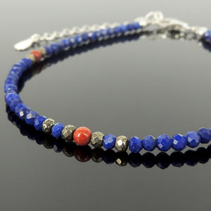 Simple Modern Handmade Anklet | Natural Red Jasper, Faceted Lapis and Gold Pyrite | Positive Happy Vibrant Healing Gemstones | Colorful Powerful Chakra Stones | Essential Jewelry for Meditation, Reiki, Awareness, Protection