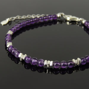 4mm Amethyst Healing Gemstone Bracelet with S925 Sterling Silver Nugget Beads, Chain, & Clasp - Handmade by Gem & Silver BR1278