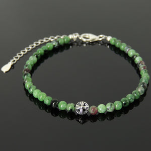 4mm Epidote Healing Gemstone Bracelet with S925 Sterling Silver Small Elegant Circle Cross Bead, Chain, & Clasp - Handmade by Gem & Silver BR1452