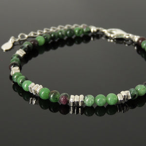 4mm Epidote Healing Gemstone Bracelet with S925 Sterling Silver Nugget Spacer Beads, Chain, & Clasp - Handmade by Gem & Silver BR1454