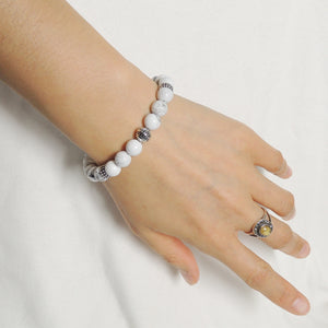 Yoga Pilates Energy Stamina Bracelet with Healing White Howlite 8mm Gemstones & Genuine S925 Sterling Silver Energy Beads, Clasp, Chain - BR1499