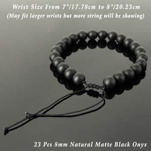 Handmade Braided Healing Gemstone Bracelet - 8mm Matte Black Onyx & Adjustable Drawstring BR1622