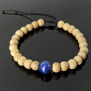 Handmade Meditation Healing Agarwood Jewelry Braided Bracelet - Mens Womens Yoga, Casual Wear with Indonesia White Sand Agarwood, Lapis Lazuli Gemstone, Adjustable Drawstring BR1706