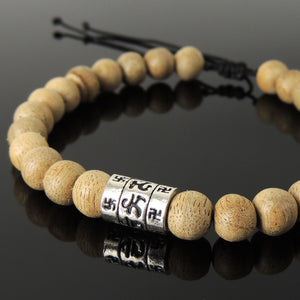 Handmade Meditation Mala Buddhism Jewelry Braided Bracelet - Mens Womens Prosperity, Healing with 7mm Indonesia White Sand Agarwood, Adjustable Drawstring, S925 Sterling Silver Charm BR1710