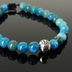 Natural Healing Apatite Crystals, Handmade Adjustable Meditation & Energy Purifier Bracelet - Men's Women's Sacred Aum Om Meditation, Enlightenment, Protection with 6mm Beads, Genuine Non-Plated Sterling Silver BR1862