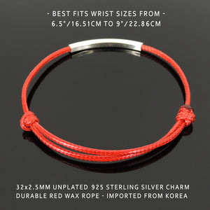 Minimal Jewelry, Elegant Statement - Chinese Red Wax Rope Bracelet, Slim Genuine 925 Sterling Silver Charm, Easily Adjustable Durable Sliding Knots for Multiple Sizes