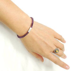 Handmade Stretch Bracelet | Genuine Amethyst Gemstones for Third Eye Chakra | 4mm SMALL BEADS | Double-sided Rectangular Charm with Ancient Chinese Calligraphy Characters | 吉祥如意 "May all your wishes come true!"