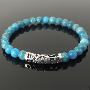 6mm Soothing Blue Apatite for Unblocking the Throat Chakra | Blooming Lotus Flower Charm Bracelet | Healing Gemstones for Wealth, Purity, and Growth | Stone of Manifestation