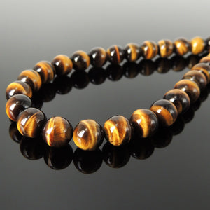 8mm Grade AAA Brown Tiger Eye Healing Gemstone Necklace with S925 Sterling Silver Spacers & S-Hook Clasp - Handmade by Gem & Silver NK080