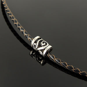 Handmade Vintage Celtic 90's Choker Necklace - Authentic Turkish Brown Leather for Men's Women's Casual Style with Sterling Silver 925 (non-plated) Toggle S-Clasp NK226