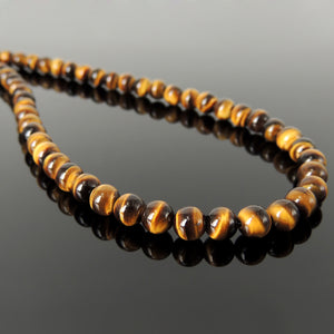Handmade Adjustable Chain Necklace -  Natural Brown Tiger Eye, High Grade AA 6mm Beads, Genuine Non-Plated S925 Sterling Silver Parts for Men's Women's Casual Wear, Healing, Protection, Mindfulness Meditation, Awareness NK261