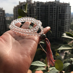 Healing Meditation with Genuine Clear Quartz | Simple Modern Handmade 108 Mala Necklace / Wrap Bracelet | Highest Quality 6mm Genuine Gemstone Beads | Crown Chakra Amplifier Crystals