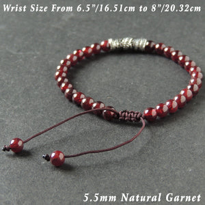 Healing Red Garnet Gemstone Bracelet for Men's Women's 925 Sterling Silver Japanese Dragon Security Protection Handmade Adjustable Braided Drawstring with January Birthstone Fashion MULADHARA Jewelry BR994