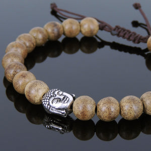 Agarwood Mala Adjustable Bracelet with S925 Sterling Silver Guanyin Buddha Bead - Handmade by Gem & Silver BR868