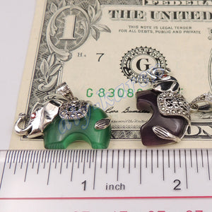 1 Pendant | Natural Opal Elephant with Garnet Eyes | Purple and Green Color Options - Genuine S925 Sterling Silver