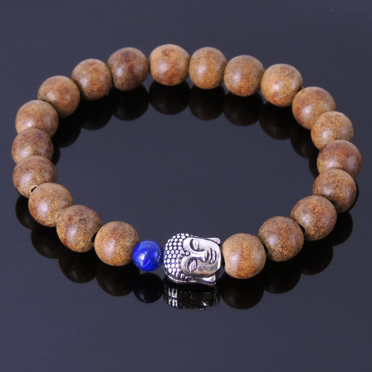 Lapis Lazuli & Agarwood Bracelet for Prayer & Meditation with S925 Sterling Silver Guanyin Buddha Protection Bead - Handmade by Gem & Silver BR215