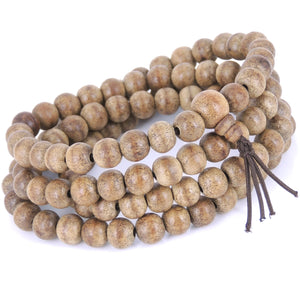 8mm White Sand Agarwood 108 Beads Bracelet/Necklace for Meditation - Gem & Silver AW002