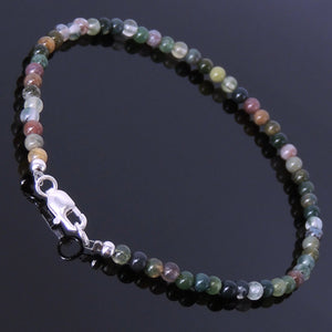 3.5mm India Agate Healing Gemstone Anklet with S925 Sterling Silver Spacer Beads & Clasp - Handmade by Gem & Silver AN017