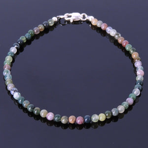 3.5mm India Agate Healing Gemstone Anklet with S925 Sterling Silver Spacer Beads & Clasp - Handmade by Gem & Silver AN017