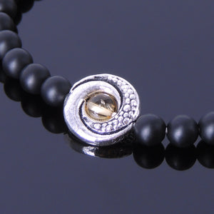 5mm Citrine Quartz & Matte Black Onyx Healing Gemstone Bracelet with S925 Sterling Silver Snake Tail Charm - Handmade by Gem & Silver BR473
