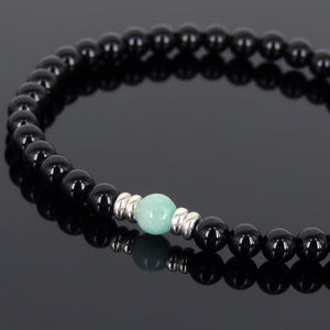Bright Black Onyx & Amazonite Healing Gemstone Bracelet with S925 Sterling Silver Spacers - Handmade by Gem & Silver BR565