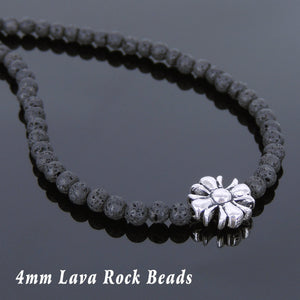 4mm Lava Rock Healing Stone Necklace with S925 Sterling Silver Seamless Beads & Clasp - Handmade by Gem & Silver NK075