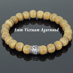 8mm Vietnam Agarwood Bracelet for Prayer & Meditation with S925 Sterling Silver OM Meditation Mantra Bead - Handmade by Gem & Silver BR649