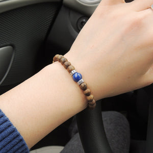 Golden Agarwood & Lapis Lazuli Meditation Bracelet with S925 Sterling Silver Buddhism Protection Spacers - Handmade by Gem & Silver BR682