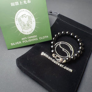 Handmade 10mm Top-grade Jet Black Tourmaline Protection Bracelet with 925 Sterling Silver Skull Clasp - BR2045