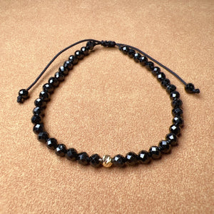 Handmade Top-grade Faceted Black Tourmaline Bracelet with 18K Yellow Gold Bead | Natural Healing Crystal Jewelry