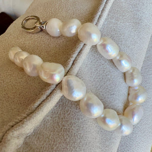 Handmade Natural Freshwater Pearl Bracelet with 925 Sterling Silver Sprung Clip Bail Clasp - BR2046