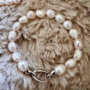 Handmade Natural Freshwater Pearl Bracelet with 925 Sterling Silver Sprung Clip Bail Clasp - BR2046