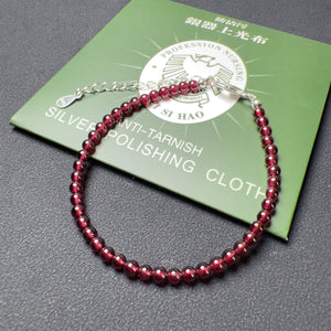 Handmade Elegant High Grade Garnet Gemstone Bracelet - Men's Women's Heart Chakra Healing, 3.5mm Beads with S925 Sterling Silver, Chain, Clasp BR1348