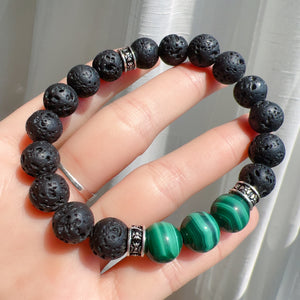 10mm Top Quality Malachite Lava Rock Stone Bracelet with Cross Spacer - Handmade Healing Stone Fashion Jewelry - BR2040