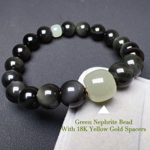 10mm Top-grade Rainbow Sheen Obsidian Green Nephrite Bracelet Natural Healing Gemstone Jewelry BR2028