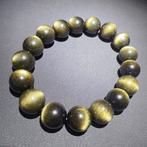 12mm Top-grade Golden Sheen Obsidian Bracelet | Handmade Healing Gemstone Jewelry BR2034