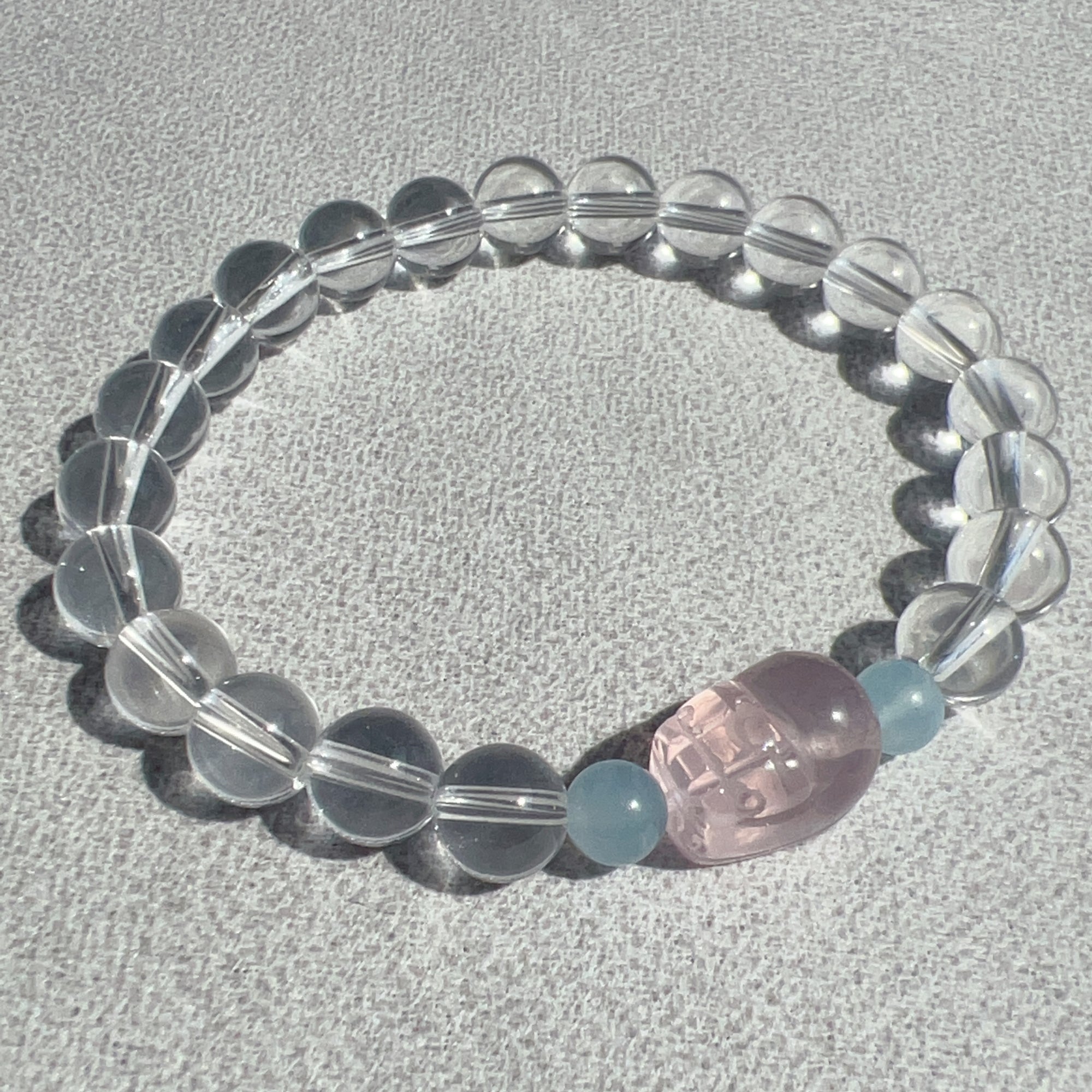 Handmade Clear Quartz Rose Quartz Pixiu Crystal Bracelet | Crown & Heart Chakra Stones BR2037