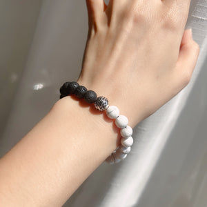 8mm Natural Lava Rock White Howlite Bracelet - Handmade Fashion Jewelry BR2041