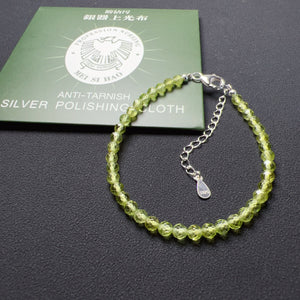 Handmade Top-grade Faceted Green Peridot Bracelet Natural Healing Crystal with 925 Sterling Silver - BR2027