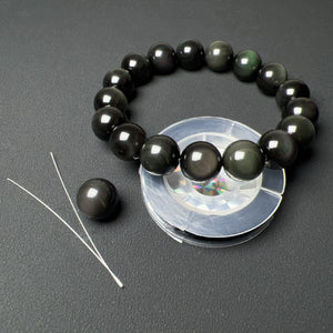 12mm Top-grade Rainbow Sheen Obsidian Bracelet Natural Gemstone Bracelet BR2026