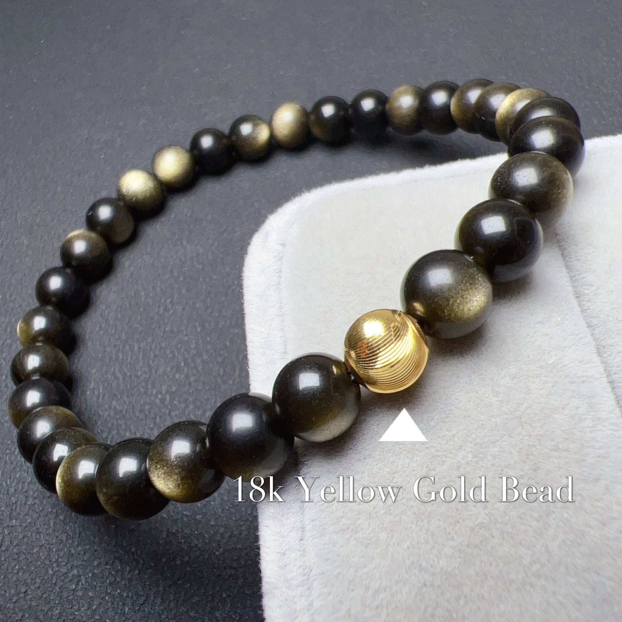 6mm Top-grade Golden Obsidian with 18K Yellow Gold Bracelet Handmade Healing Stone JewelryBR2023