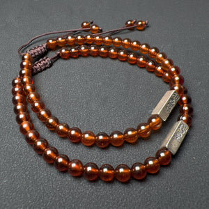 Handmade Braided Bracelet | Genuine Orange Spessartine Garnet Gemstones | Sacral Chakra Activation | Enhances Creativity | Engraved 925 Silver Chinese Good Luck Charm