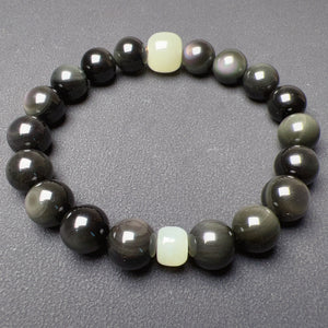 10mm Top-grade Rainbow Sheen Obsidian Green Nephrite Bracelet Natural Healing Gemstone Jewelry BR2028