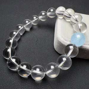 Handmade Clear Quartz Aquamarine Crystal Bracelet | Crown & Throat Chakra Stones BR2033
