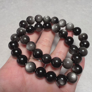 Handmade Healing Bracelet with10mm High Quality Silver Sheen Obsidian Beads | Root Chakra and Third Eye Chakra Reiki Balancing BR2025