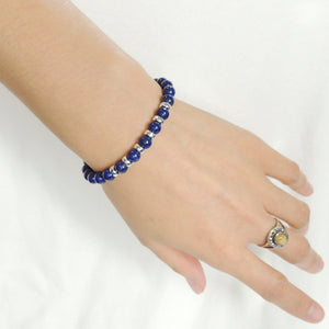 6mm Lapis Lazuli Adjustable Braided Gemstone Bracelet with S925 Sterling Silver Spacers - Handmade by Gem & Silver BR1158